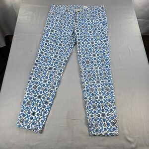 Zara‎ Woman Floral Print Pants Blue White Patterned Casual Everyday Size 10